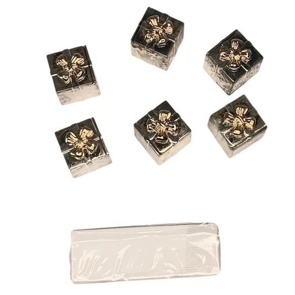 Vintage Silver & Gold Tone Place Card Holders Box Present With Bow Godinger Six - Picture 7 of 9